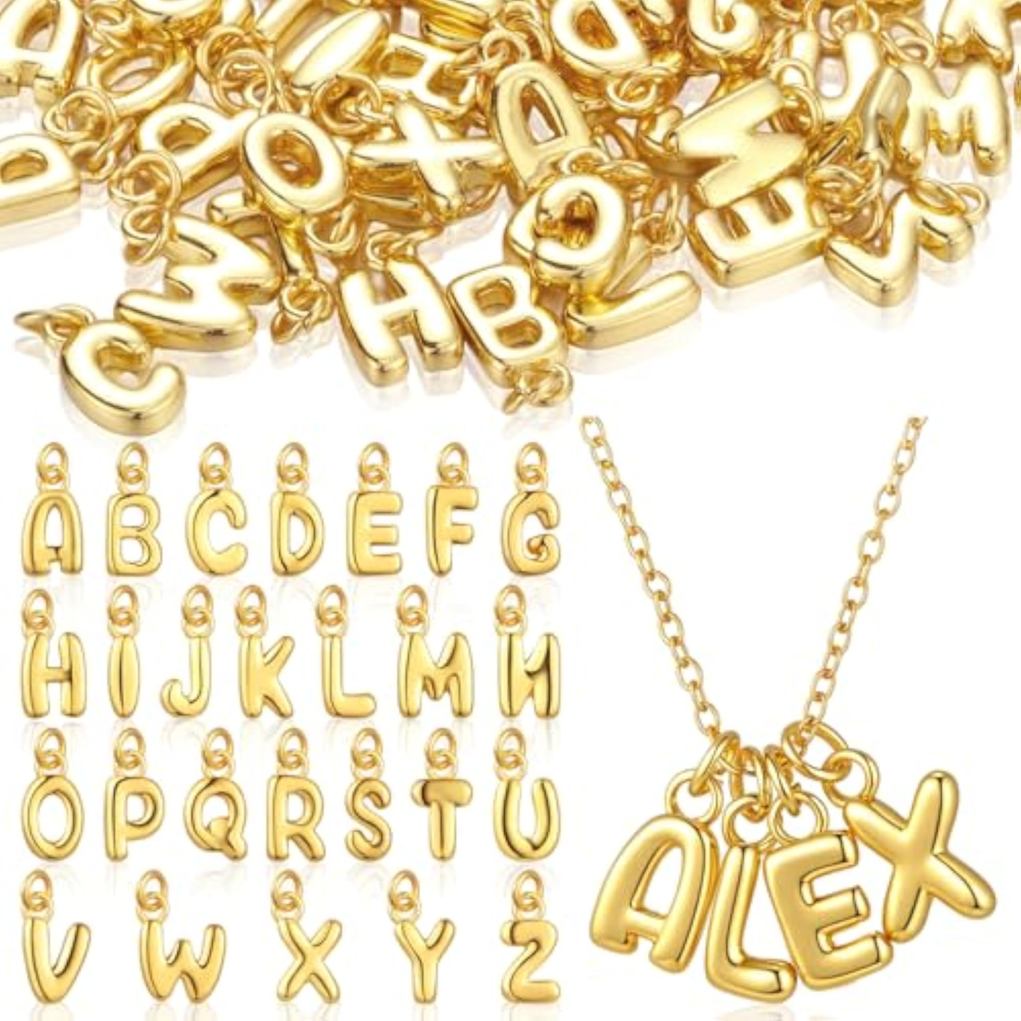 18K Gold Bubble A-Z Alphabet Pendant for DIY